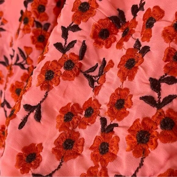 🌸FREE PEOPLE Coral Floral Embroidered boho Peasant blouse Top Med - Picture 5 of 9